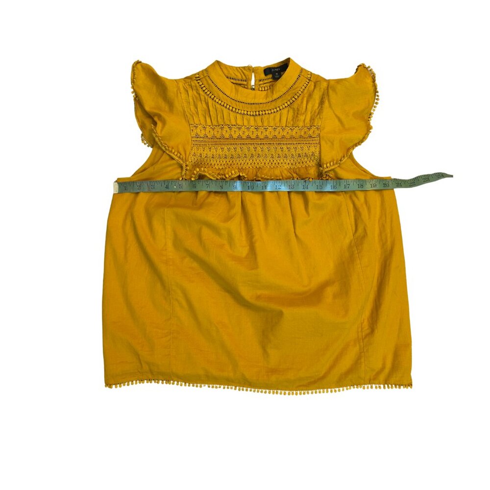 J CREW Flutter Sleeve Crocheted Lace Top in Bronzed Ochre Mustard Boho Medium - Picture 5 of 8